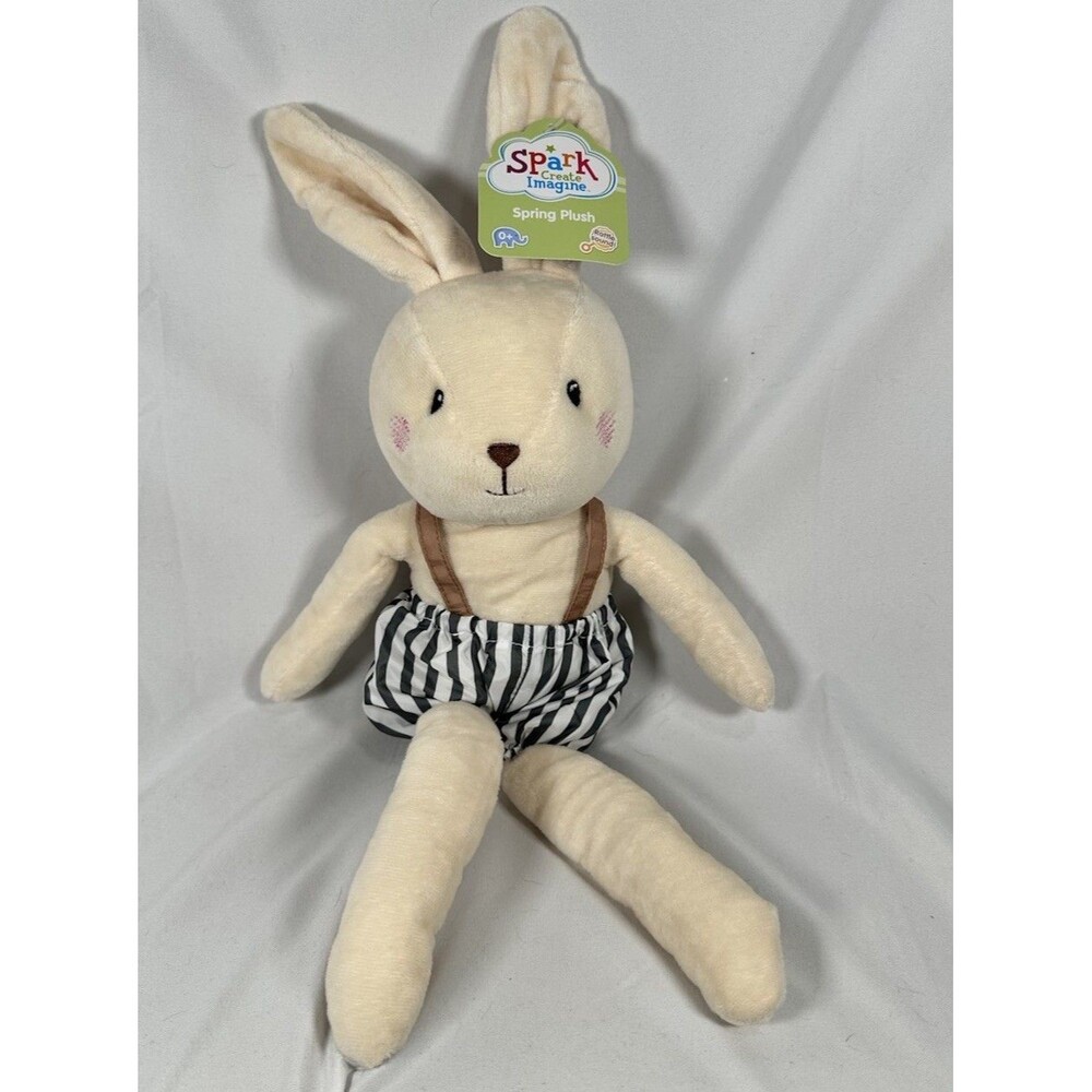 Spark Create Imagine Bunny Rabbit Rattle Plush Striped Suspenders Easter 19"